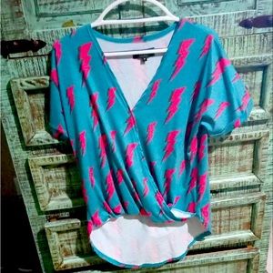 Teal and pink blouse